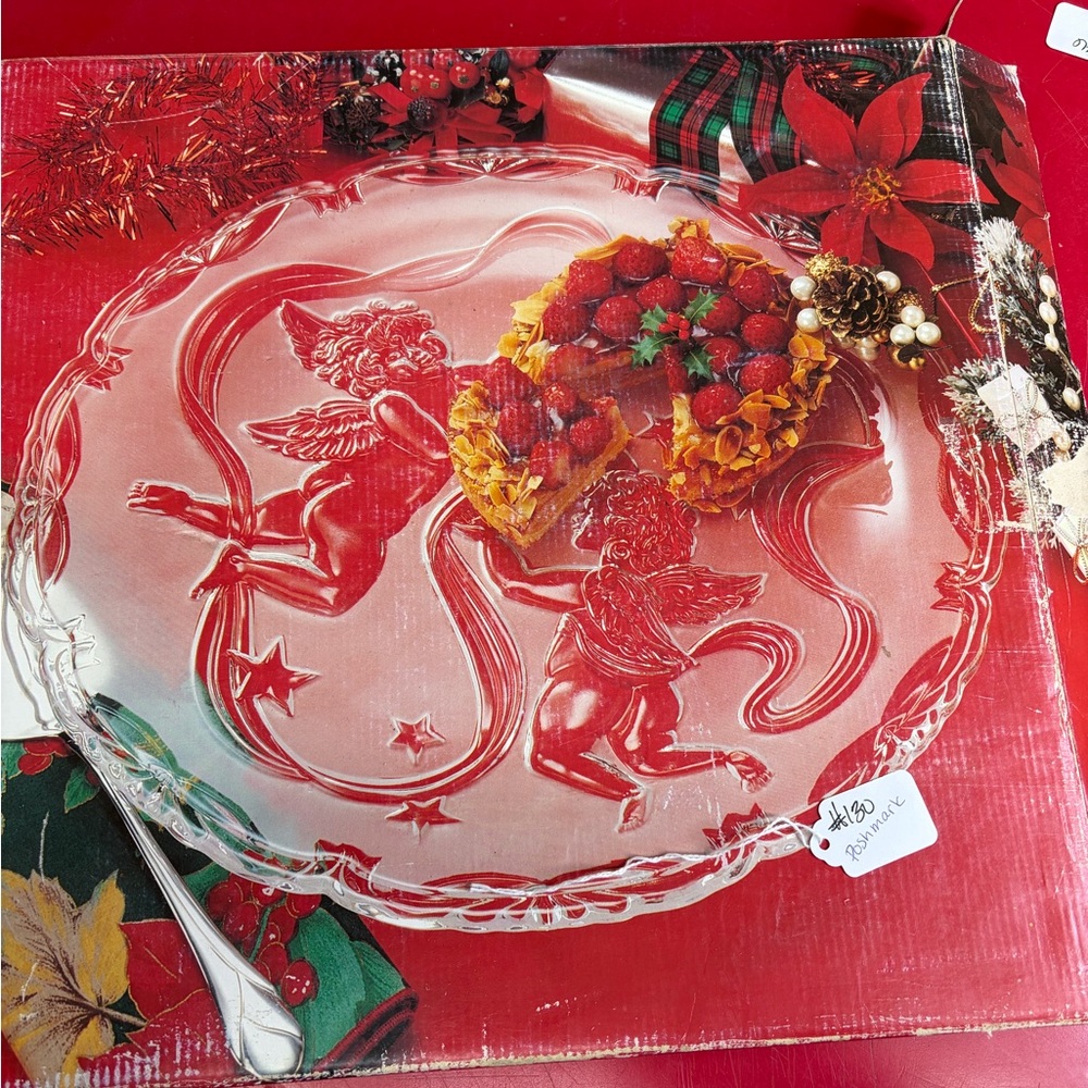 Mikasa Red and Clear Glass Cherub Plate